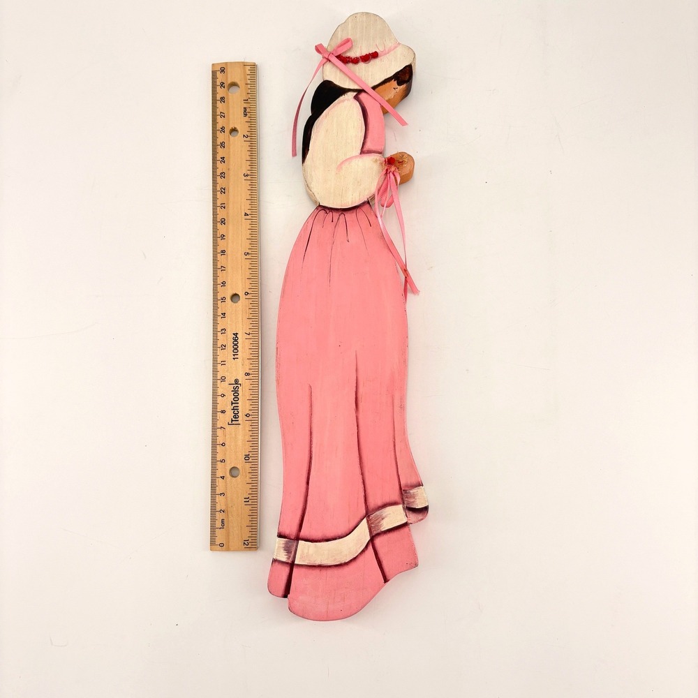 Hand Painted Wooden‎ Southern Belle Wall Plaque Pink Victorian Lady Folk Art - Picture 8 of 9